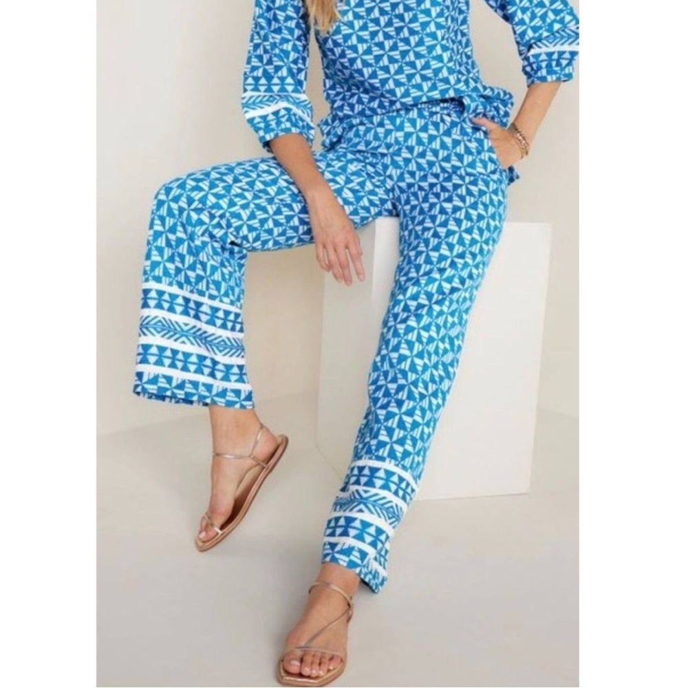 Soft Surroundings Wide Leg Geometric Aztec Print Cotton Rayon Elastic Pants